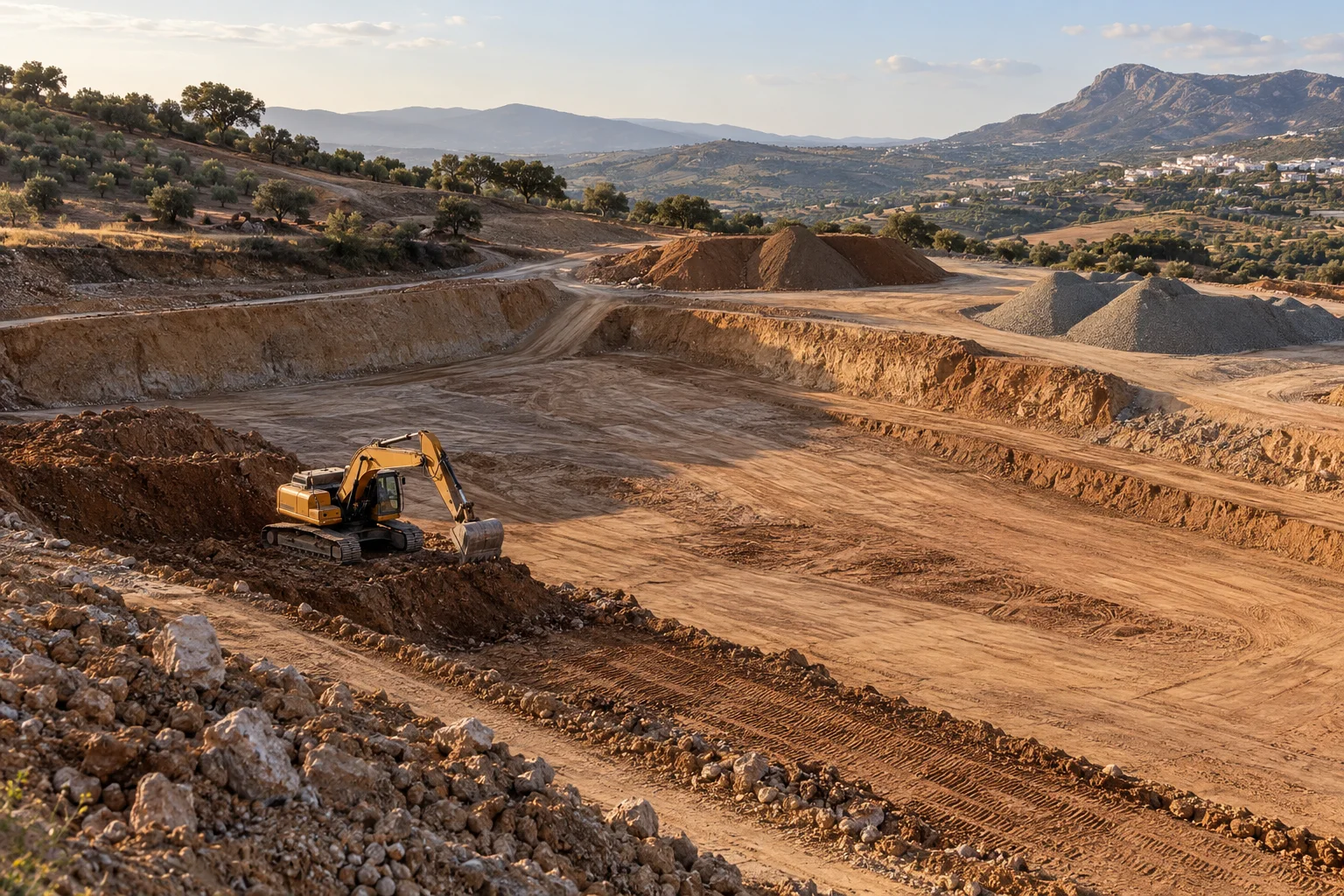 Imagen ilustrativa: Terreno de obra con excavación y plataformas